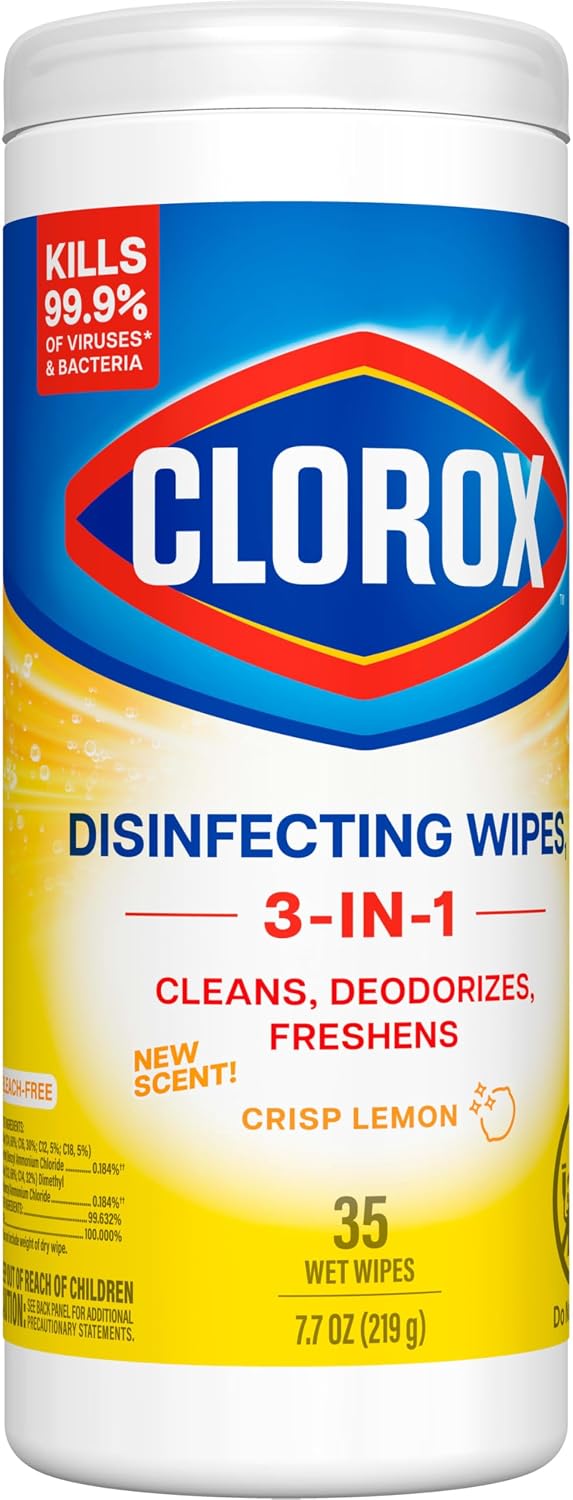 Clorox Disinfecting Cleaning Wipes, Bleach Free, Crisp Lemon, 35 Count (Pack May Vary)
