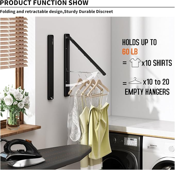 Clothes Drying Rack for Laundry Drying Rack Wall Mounted Clothes Hanger Rack - Image 2