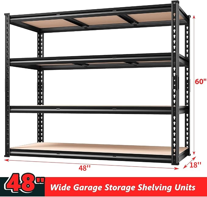 REIBII 48" W Garage Shelving Heavy Duty, 2000LBS Storage Shelves, 4 Tier - Image 3