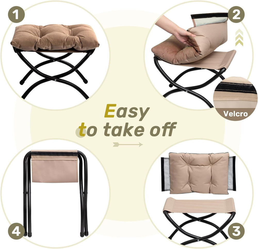 HollyHOME 15"(H) Folding Footrest Stool, Upholstered Small Foldable Otto...