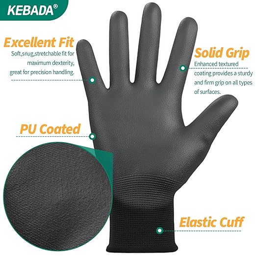 Kebada W1 Safety Work Gloves, PU Coated Touch Screen Work Gloves - Image 2
