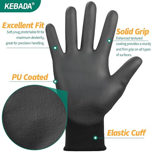 Kebada W1 Safety Work Gloves, PU Coated Touch Screen Work Gloves - Image 2