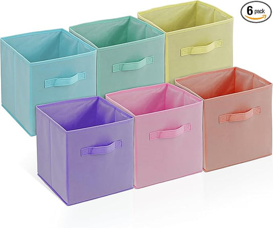 4E's Novelty 6 Pack 11 Inch Pastel Color Storage Foldable Cube Bins, Colorful by 4EsNovelty