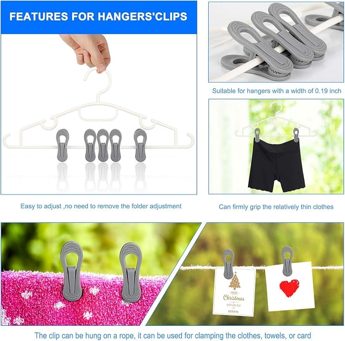 Tinfol 50pc Grey Plastic Hanger Clips, Strong Pinch Grip Finger Clips - Image 6