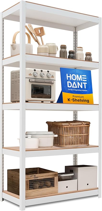 HOMEDANT House 5-Tier Laminated Metal Shelving Unit Adjustable Storage Utility