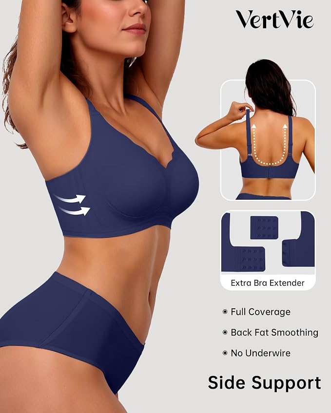 Vertvie Womens Seamless Bras No Underwire Supportive Wireless Push Up Full - Image 3
