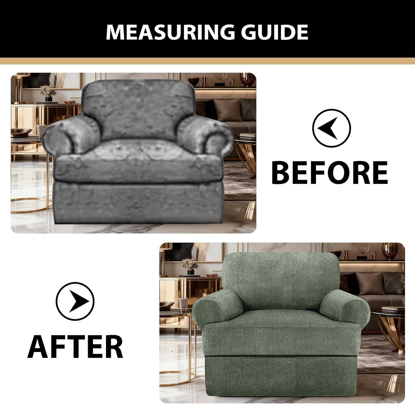 Sofa Cover 2 Pieces T Cushion Chair Covers with Arms Super Stretch Chair Slipcover for Living Room,Slip Cover Anti Slip Armchair Furniture Protector Pet Universal(Green, 1 Cushion)