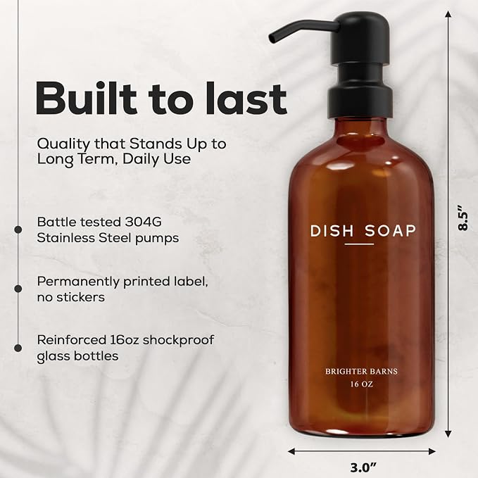 Amber Glass Hand and Dish Soap Dispenser Set by Brighter Barns - Image 3