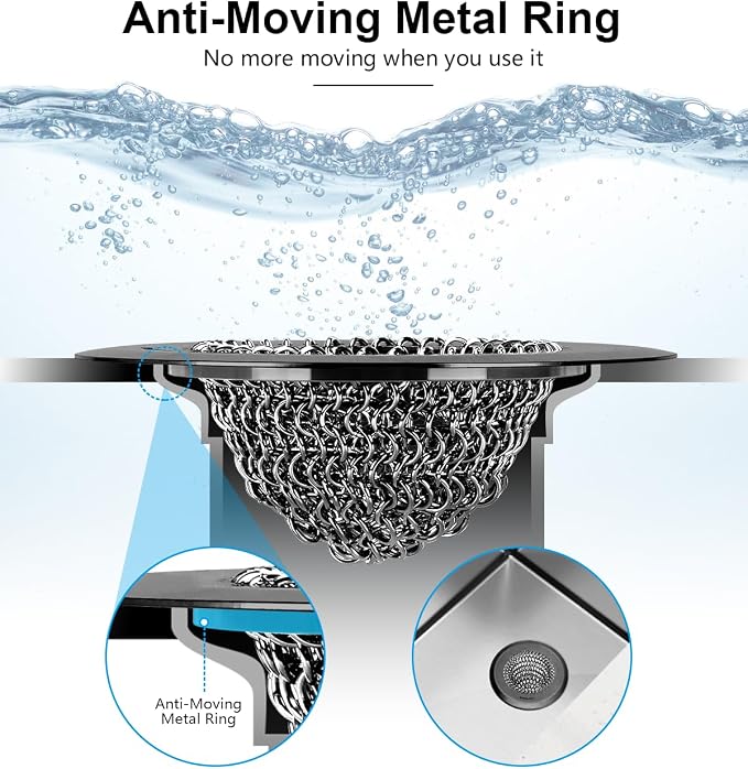 Sink Drain Strainer: Flexible Anti-Slip Chainlink, 304 Stainless Steel. - Image 3