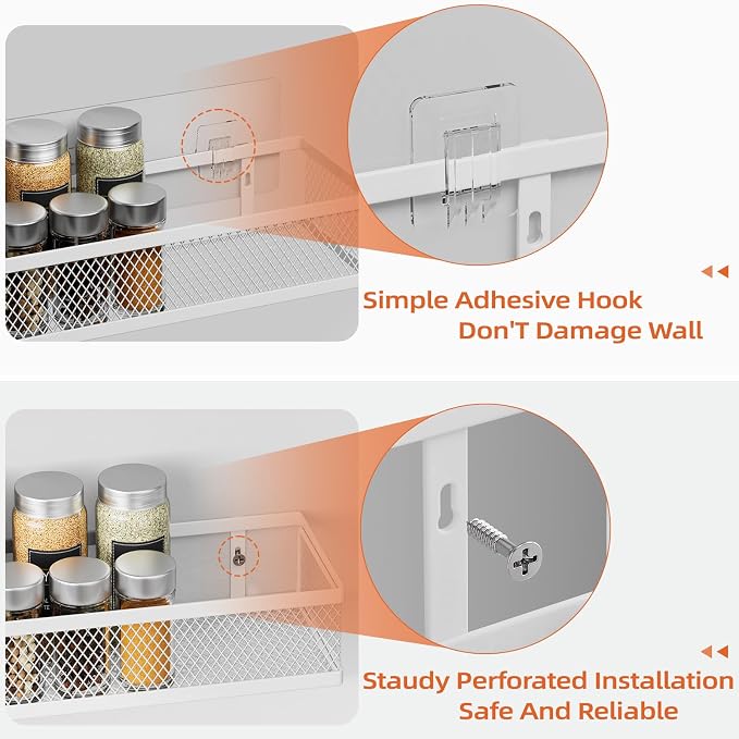 Spice Rack Wall Mount, 4 Pack Wall Spice Rack & Hanging Storage Baskets - Image 3