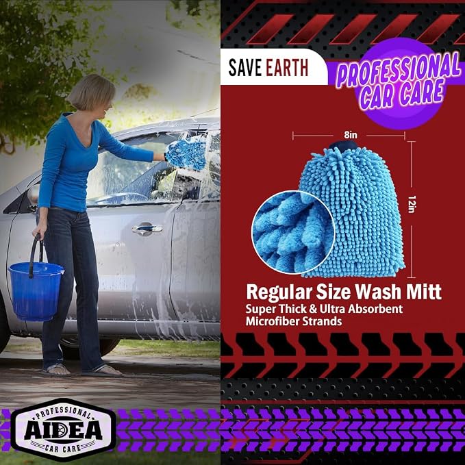 AIDEA Car Wash Mitt Microfiber 2PK, Scratch-Free& Lint-Free, Premium Chenille - Image 2