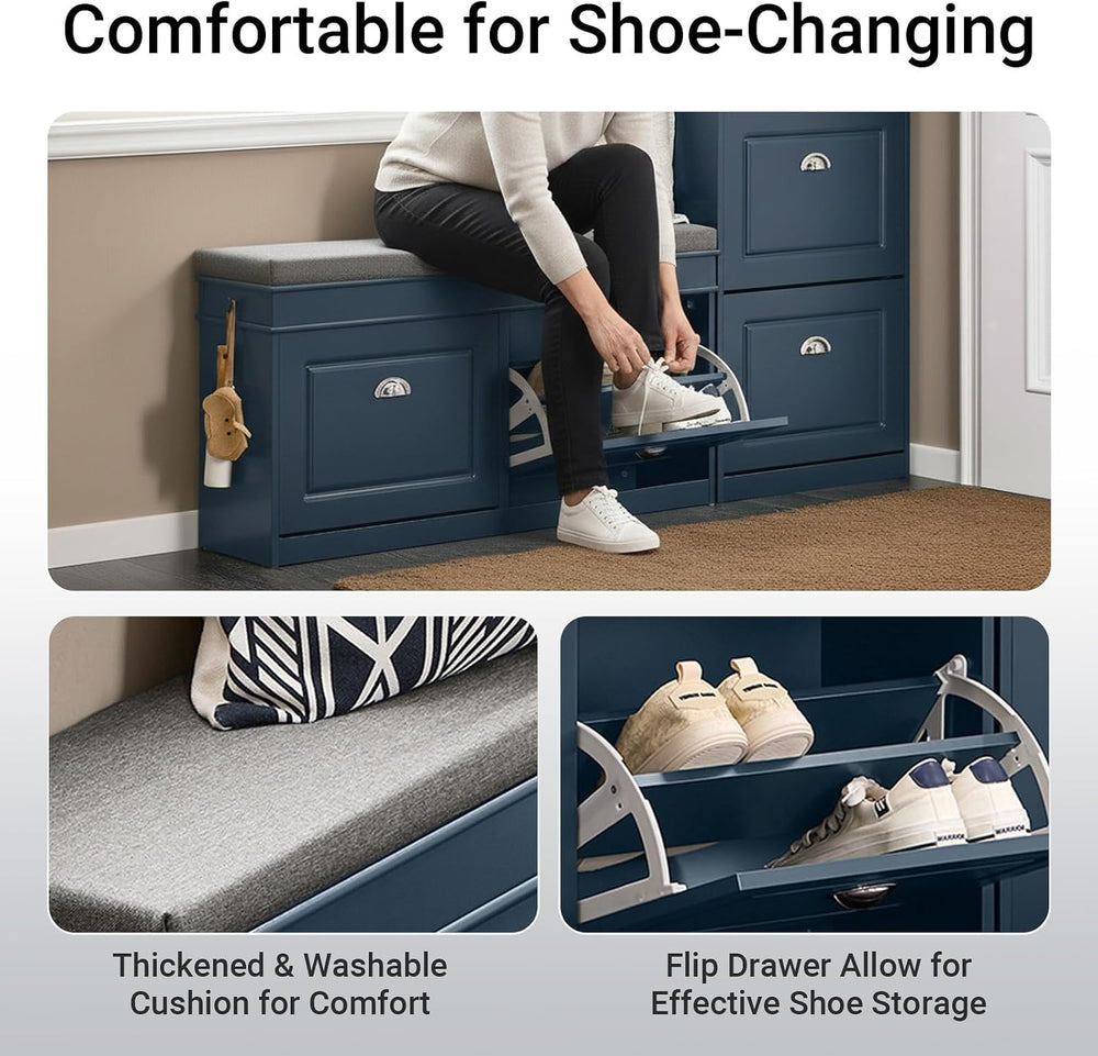 Haotian Shoe Storage Bench Entryway, Shoe Cabinet Bench with 2 Flip Drawers &...