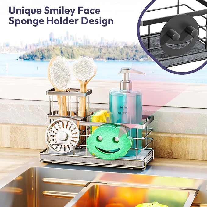 SWTYMIKI Kitchen Sink Caddy Organizer, Smiley Face Sponge Holder - Image 5