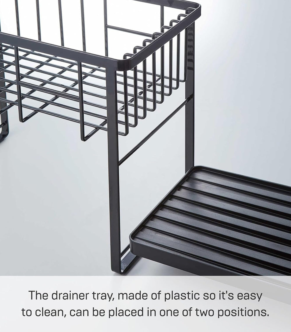 YAMAZAKI Home Tower Two-Tier Adjustable Dish Drainer Rack, Compact Drying Rac...