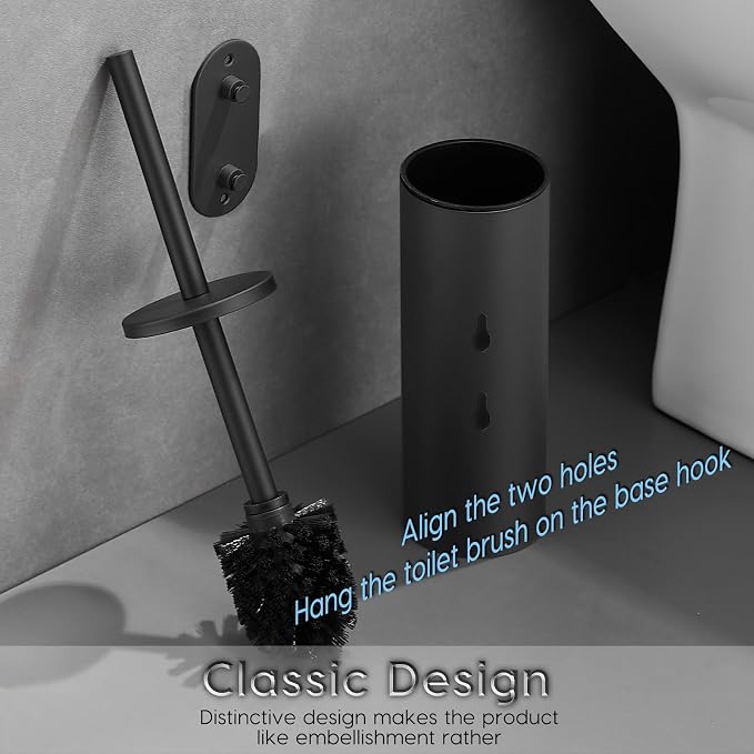 Toilet Bowl Brush and Holder, 304 Stainless Steel No-Punch Hook Base Dual - Image 4