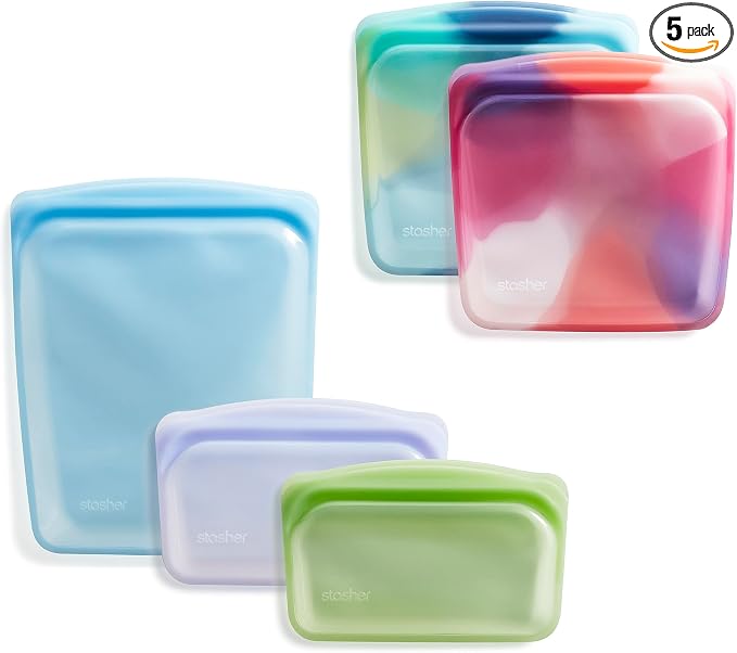Stasher Premium Silicone Reusable Food Storage Bags, Tie Dye Multi, Lunch Bag by Stasher