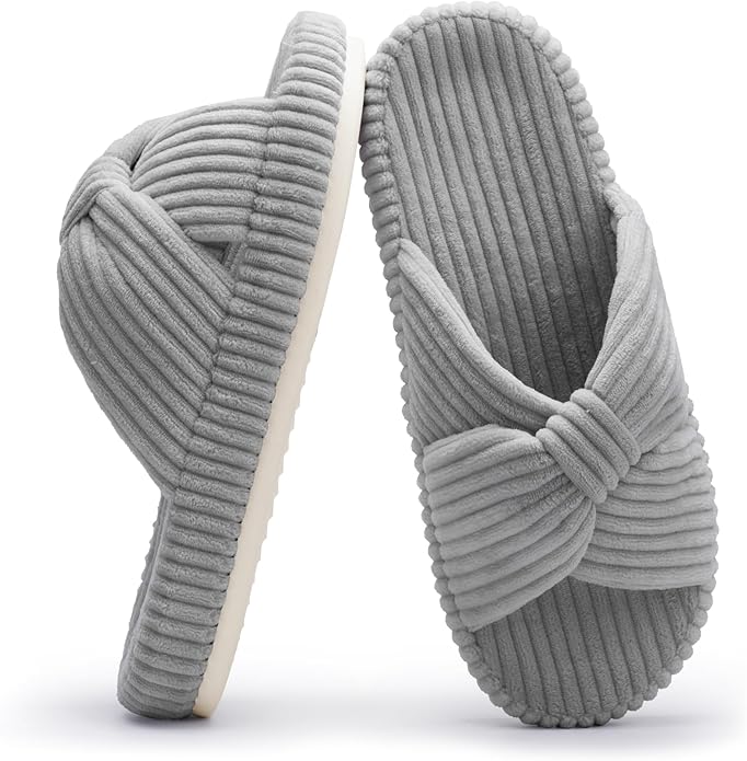 Chantomoo Slippers for Women Memory Foam House Bedroom Corduroy Bow Crossbands by Chantomoo