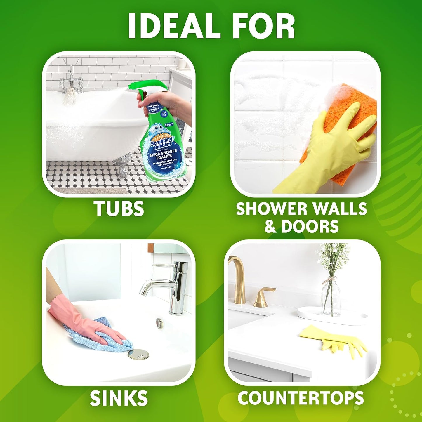 Scrubbing Bubbles Mega Bathroom and Shower Cleaner Spray, Foaming Action Removes Limescale and Soap Scum, Rainshower Scent, 32oz