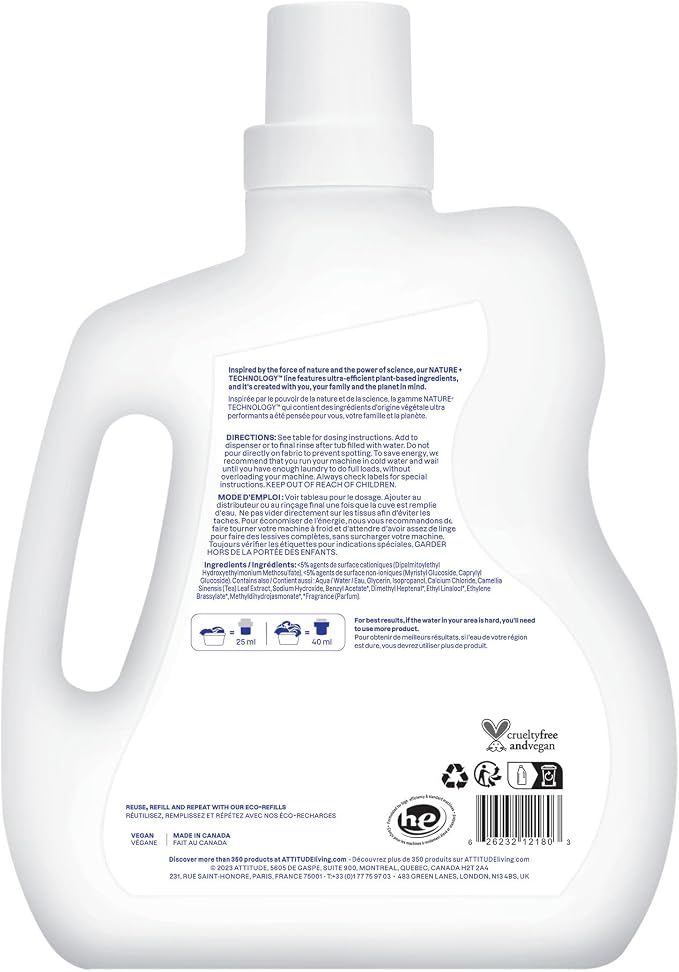 ATTITUDE Liquid Fabric Softener, Plant-Based & Vegan, HE Compatible, Naturally - Image 7