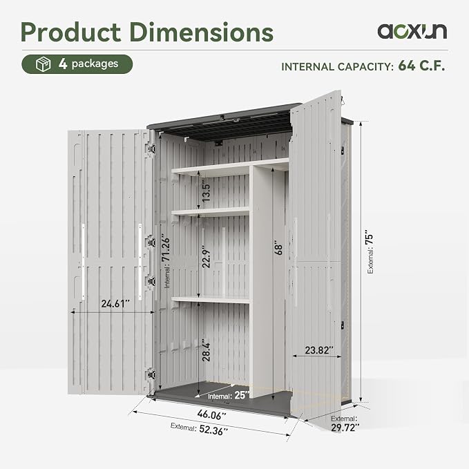 Aoxun 64 Cu.Ft Outdoor Storage Shed - Image 5