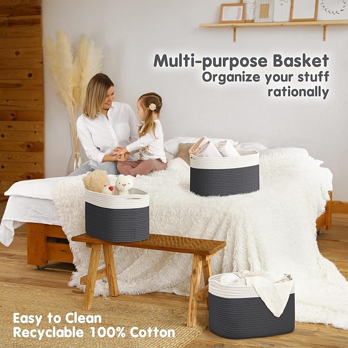 CHAT BLANC Cotton Rope Baskets for Organizing | Storage Baskets for Shelves | - Image 5