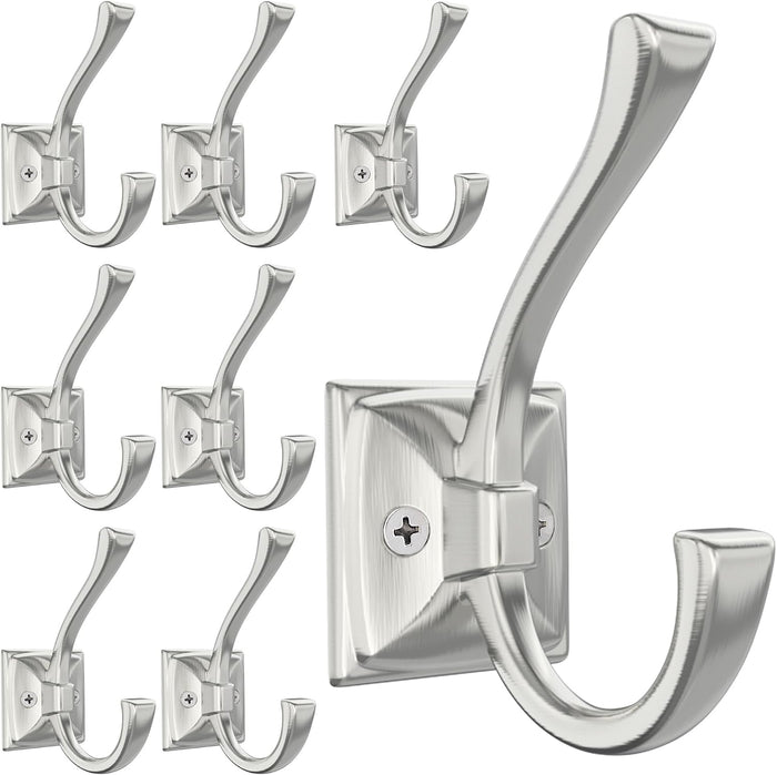 TOFIIGREM 8 Pack Brushed Nickel Towel Robe Hooks, Coat Hooks for Wall Hanging Hat, Key, Bag, Mudroom Hook Entrance Bathroom Door Decorative Heavy Duty Hats Hanger