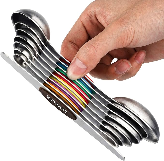 Magnetic Measuring Spoons Set of 8 Stainless Steel Dual Sided Stackable by YellRin
