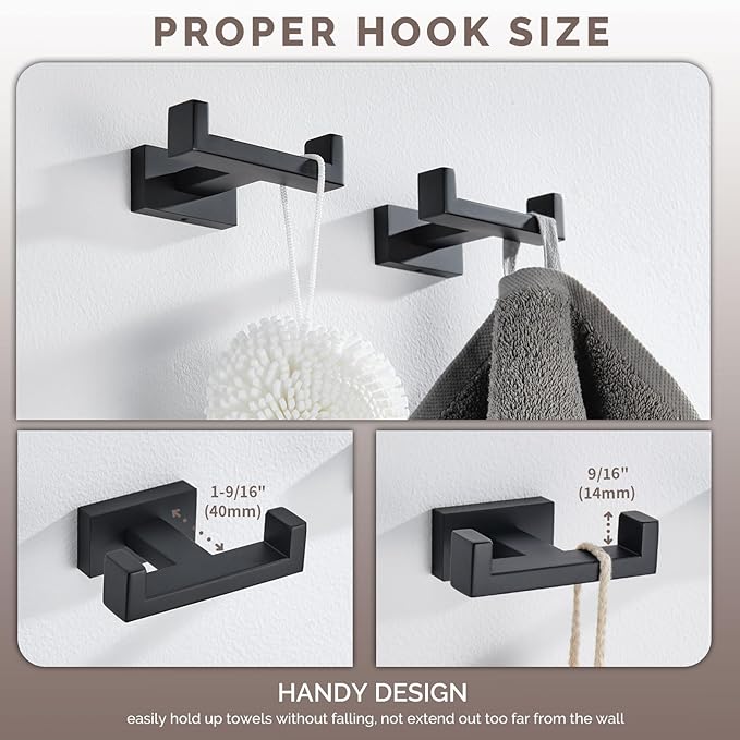 Angle Simple Bathroom Towel Hooks, Stainless Steel Shower Double Robe Coat Hooks - Image 4