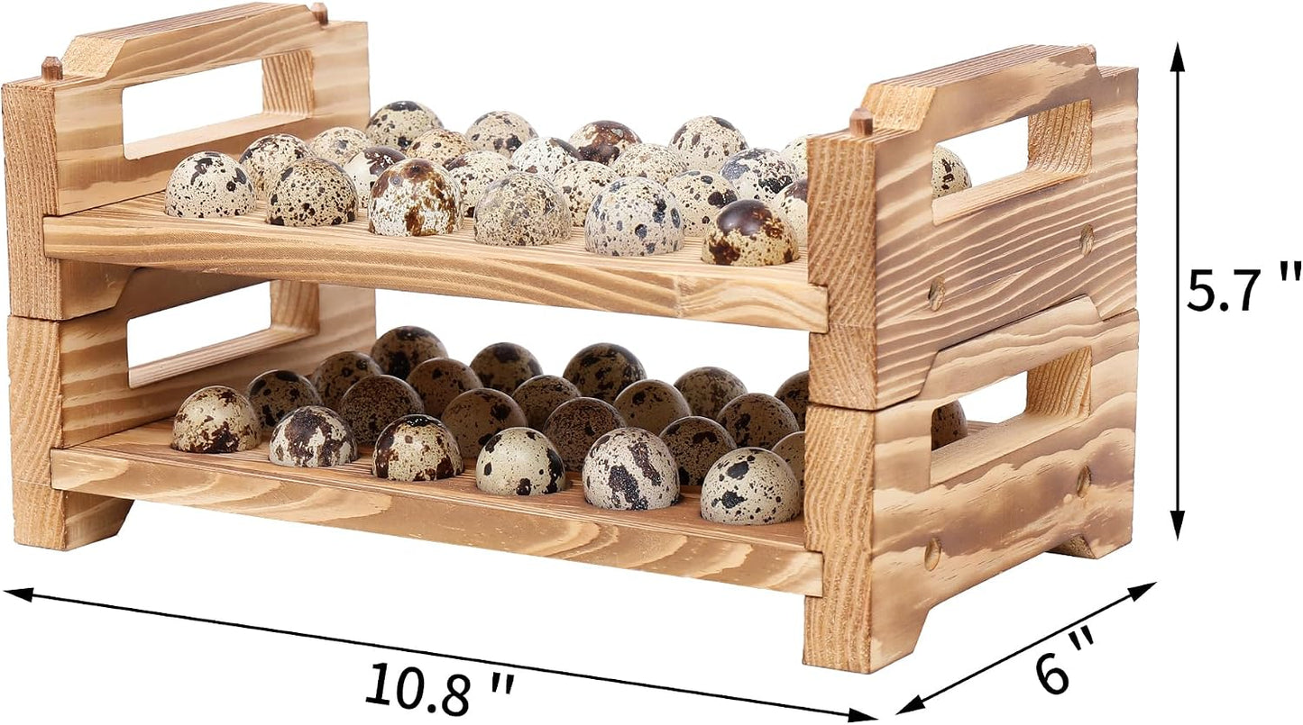 Stackable Wooden Quail & Pigeon Egg Holder Countertop, Farmhouse Kitchen Fresh Quail & Pigeon Egg Display Storage Rack Organizer Tray, 48 Slots, Natural Wood, Chemical-Free Coating