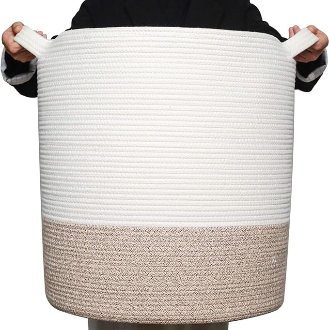 MINTWOOD Design 83L Extra Large 20x18 Inches Decorative Woven Cotton Rope Basket by MINTWOODDesign