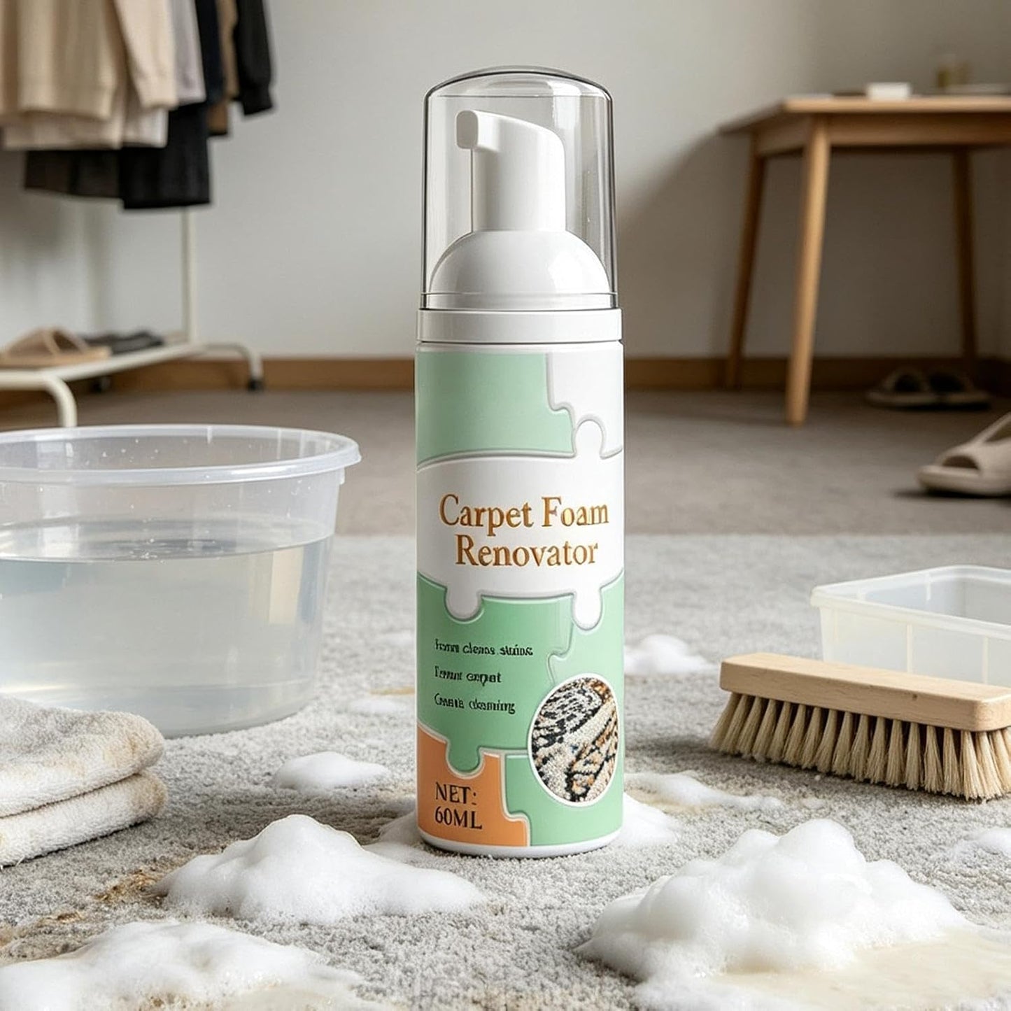 Foam Carpet Cleaner - Fabric Stain Remover - 60ml Upholstery Cleaning Spray | Carpet Stain Remover for Sofa Couch Furniture Mattress Seat Car Interior Mat Cushion