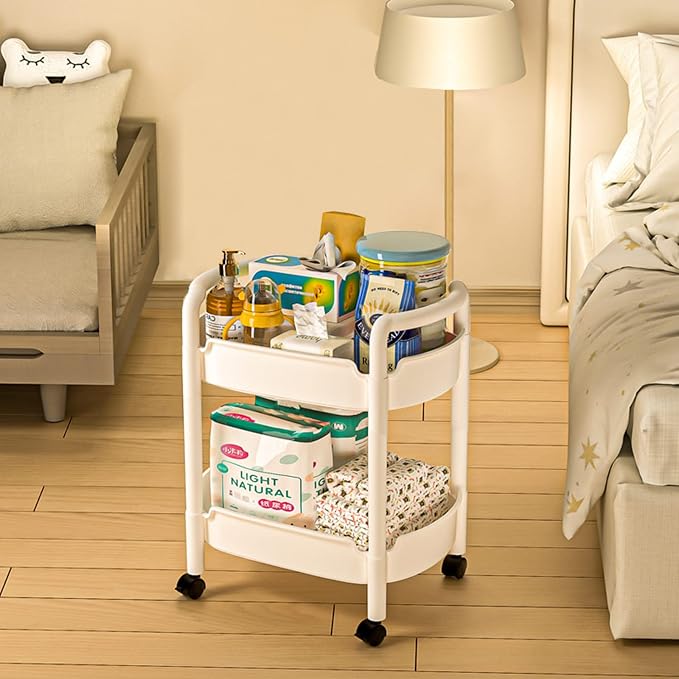 2-Tier Plastic Rolling Utility Cart - Image 2