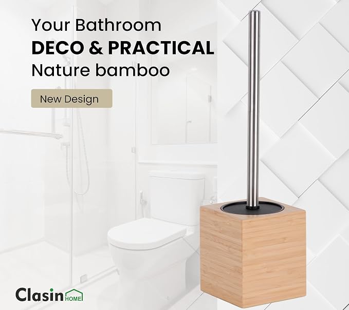 Toilet Bowl Brush Holder with Bamboo and Stainless Steel - Image 7