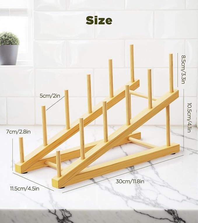 Bamboo Dish Drying Rack, 5 Slots Kitchen Organizer Craft Show Display Stand - Image 6