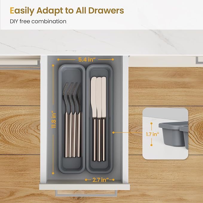 2 Pack Silicone Silverware Drawer Organizer, DIY Free Combination Kitchen - Image 3