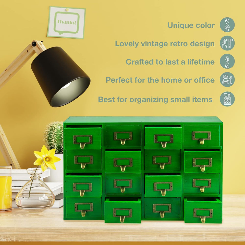 Emerald Green Wood 16-Drawer Apothecary Small Cabinet - 20"x3.6”x14” Car...