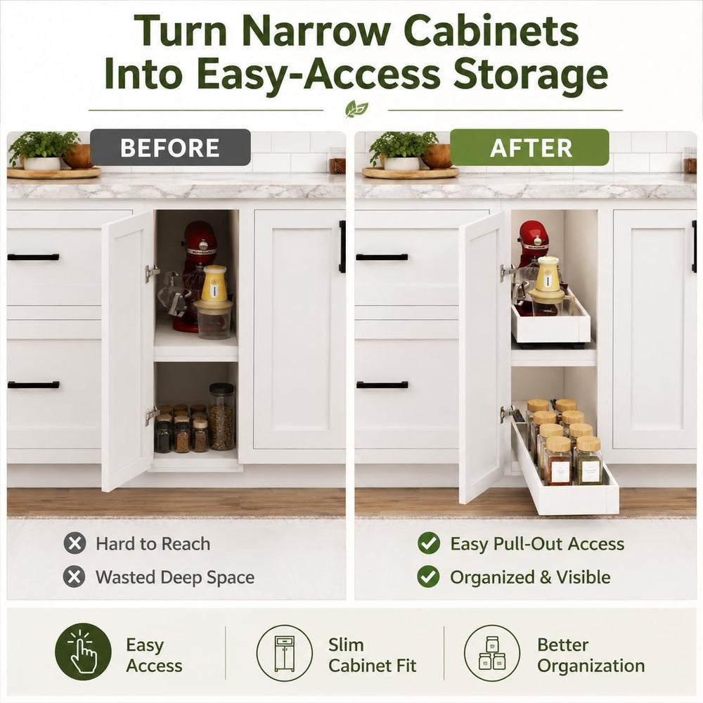 Fokyfok Pull Out Cabinet Organizer,Expandable,No Drill,Heavy Duty,Kitchen