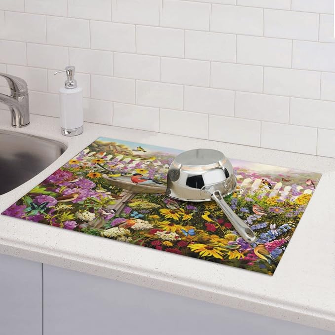 Spring Colorful Birds flowers butterfly Absorbent Microfiber Xl Dish Drying Mat - Image 7