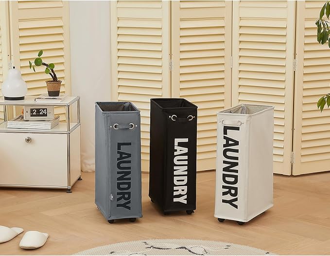 DOKEHOM 25-Inches Slim Laundry Basket on Wheels, Collapsible Rolling Laundry - Image 9