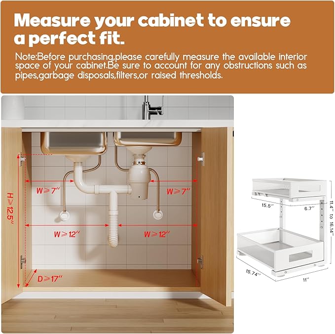 1 Pack-11.4"-16.14"H Under Sink Storage Organizer, Large 2-Tier Elegant Mesh - Image 2