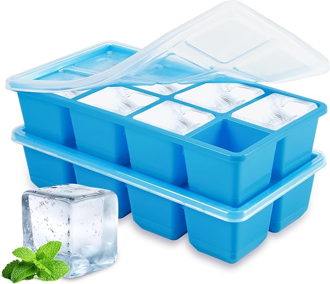 Large Ice Cube Trays, JRISBO 2 Pack Reusable Silicone Ice Cube Molds by Jrisbo