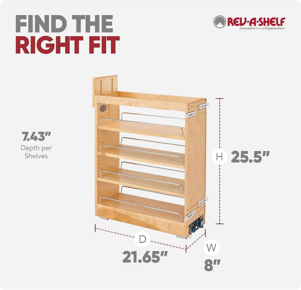 Rev-A-Shelf 8" Pullout Shelf Organizer for Kitchen and Bathroom Base Cab...