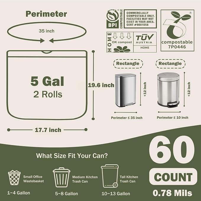 Compost Bags 5 Gallon with Drawstring Tear Off 20 Liter Extra Thick 0.78 Mils - Image 5