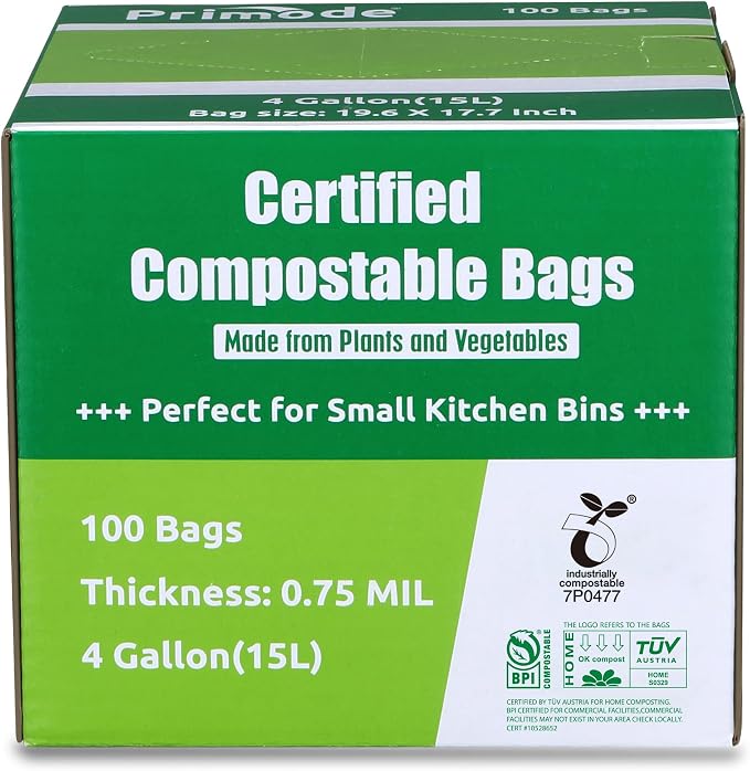 Primode 100% Compostable Bags, 4 Gallon Food Scraps Yard Waste Bags, Extra - Image 2