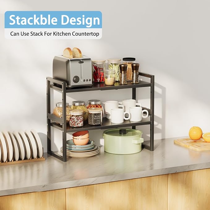 2 Pack Expandable Kitchen Cabinet Shelves Organizer, Heavy Duty Metal Shelving - Image 4
