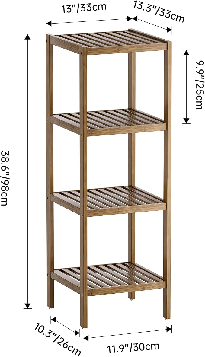 SMIBUY Bathroom Storage Shelf, 4-Tier Bamboo Rack Organizer - Image 3