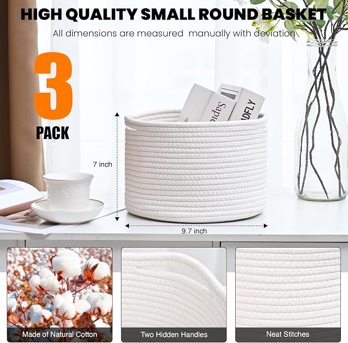 Small Storage Baskets for Organizing, Organizer Baskets for Shelves, Woven - Image 3