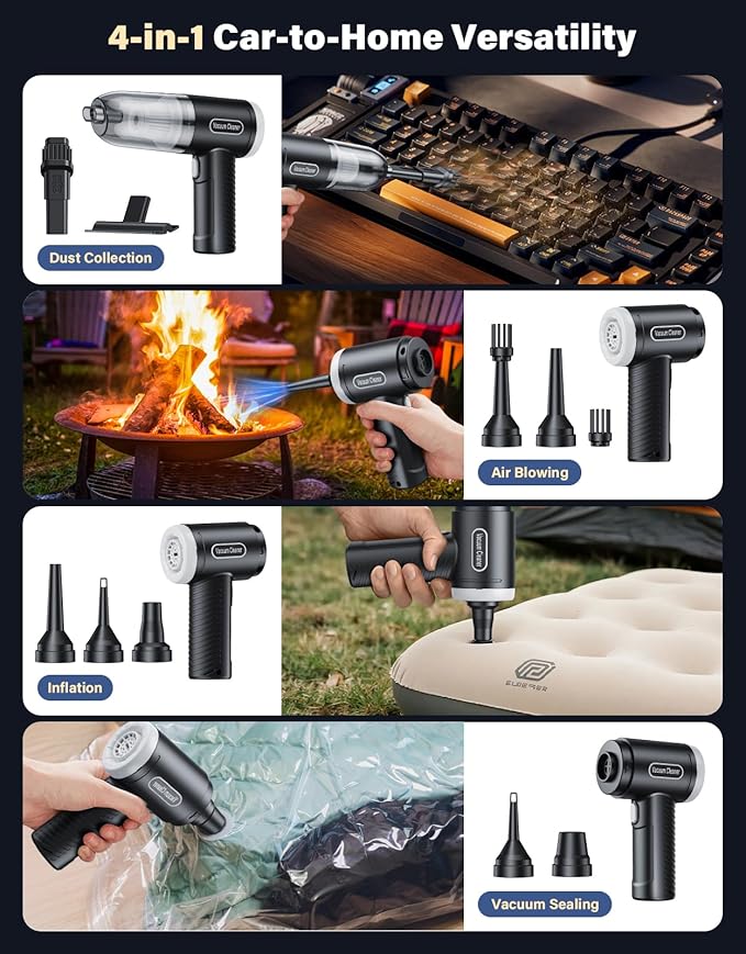 Car Vacuum Portable Cordless, 16000Pa Handheld Vacuum Mini Vacuum Cleaner High - Image 4