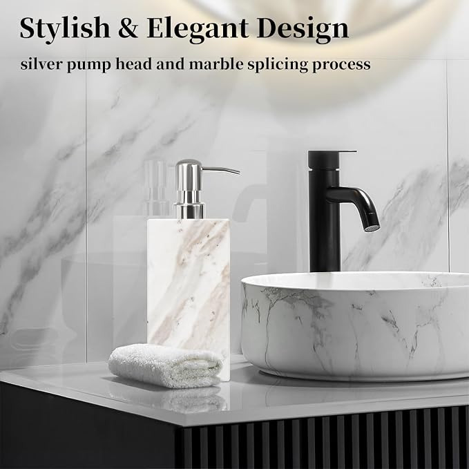 White Marble Soap Dispenser for Bathroom and Kitchen Countertop - Image 2