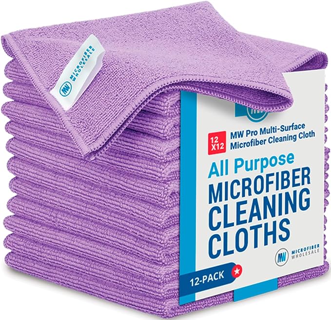 12" x 12" Pro Multi-Surface Microfiber Cleaning Cloths | Purple by MicrofiberWholesale